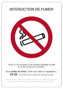 Affichage obligatoire interdiction de fumer au travail - version autocollant