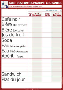Affichage tarif des consommations courantes