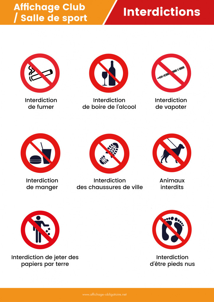 Affichage obligatoire interdictions dans une salle de sport