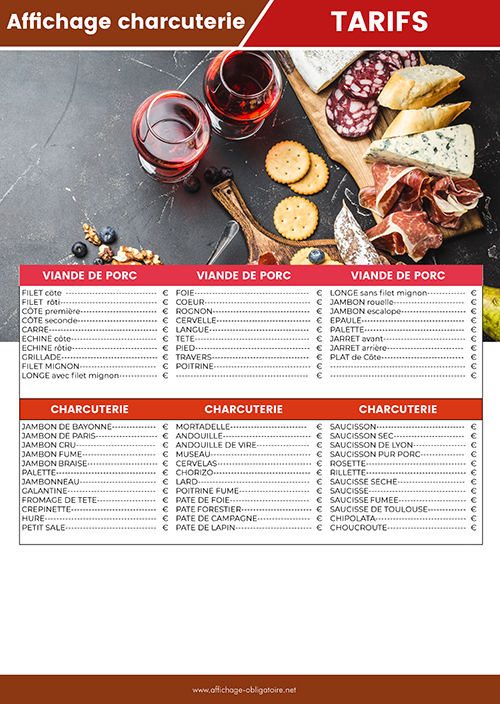 Affichage tarifs charcuterie