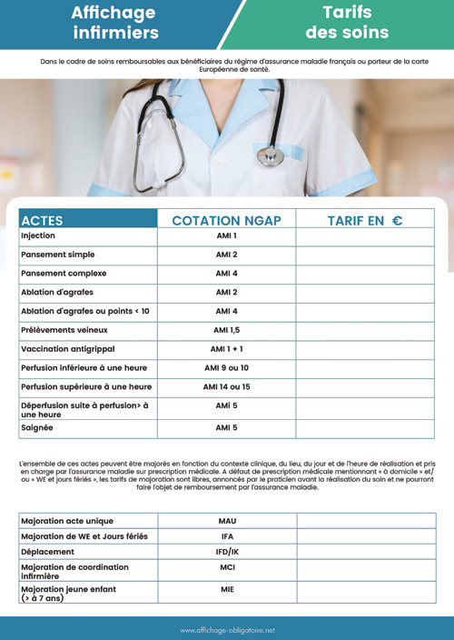 Affichage tarifs infirmiers(ères)