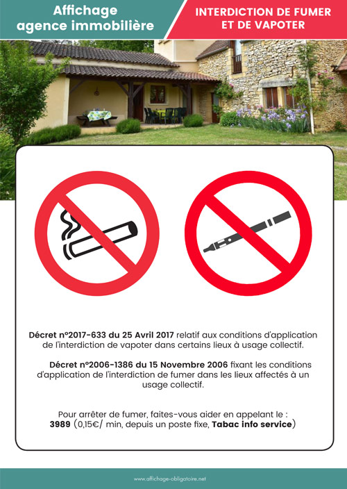Affichage obligatoire interdiction de fumer et de vapoter dans une agence immobilière