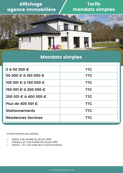 Affichage mandats simples agence immobilière
