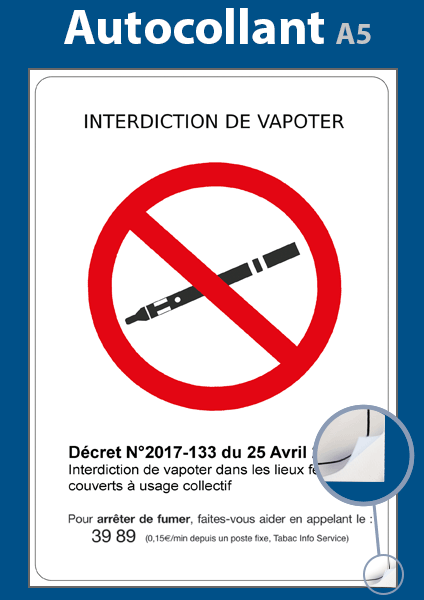 Affichage obligatoire interdiction de vapoter au travail - autocollant