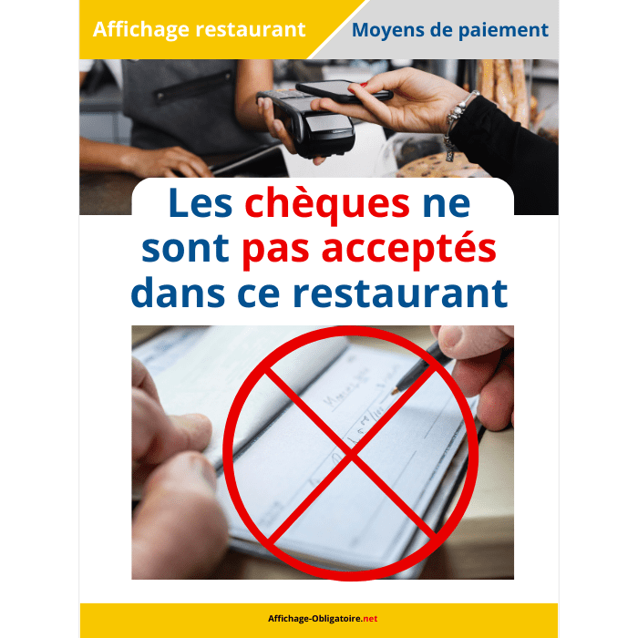Affichage chèques non acceptés dans le restaurant