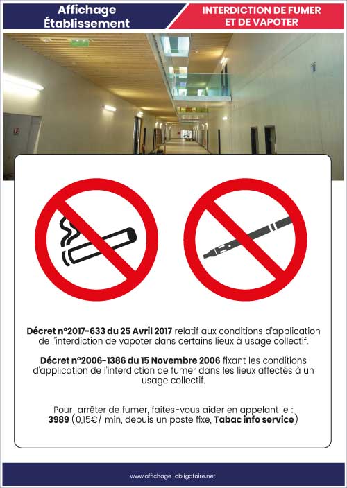 Affichage interdiction de fumer dans un établissement