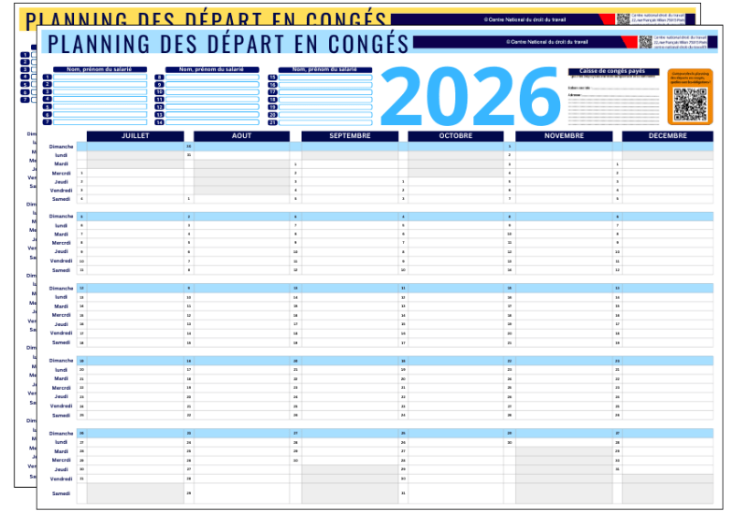 Panneau affichage ordre des départs en congés 2026