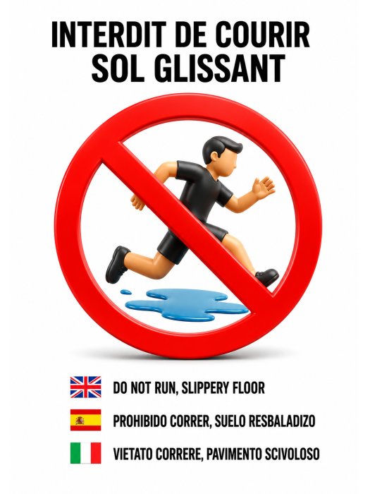 Affiche « Interdit de courir - Sol glissant » - Multilingue