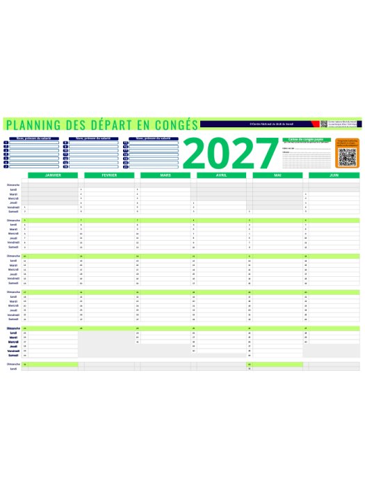 Obligation d'affichage planning des départs en congés janvier - juin 2027 