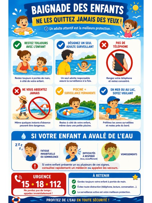 Affiche Baignade des Enfants – Surveillance et Sécurité