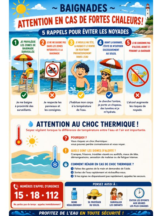 Affiche Baignades - 5 Rappels pour Éviter les Noyades