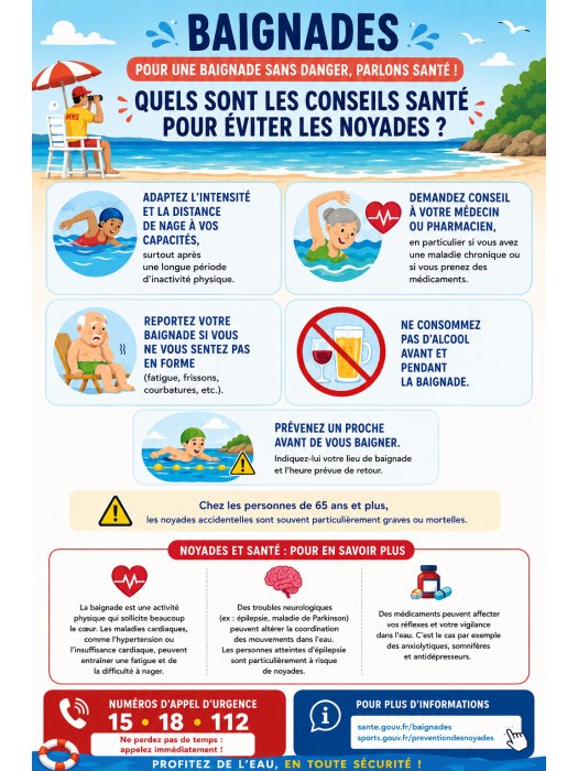 Affiche Baignades – Conseils Santé et Prévention des Noyades