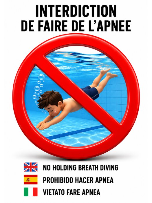 Affiche « Interdiction de faire de l'apnée » – Signalétique piscine multilingue A4